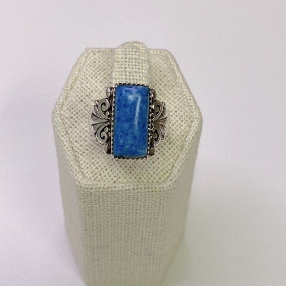CFJ Thai 925 Sterling Silver Ring with Speckled Blue Gemstone - Size 7.25